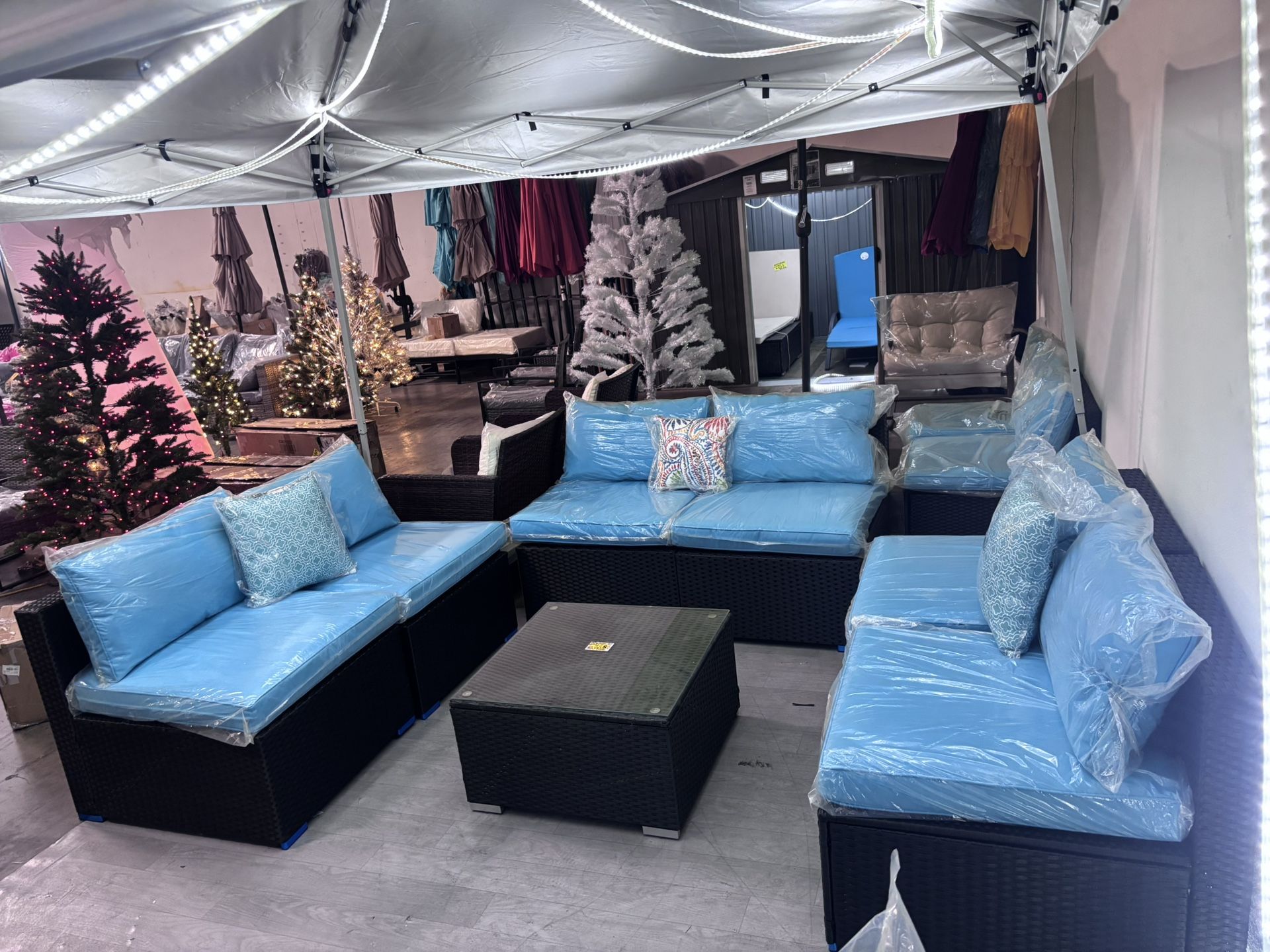 New Set Of 7pcs Outdoor Turquoise Blue Set. Removable And Washable Cushions (Throw Pillow, Not Included)