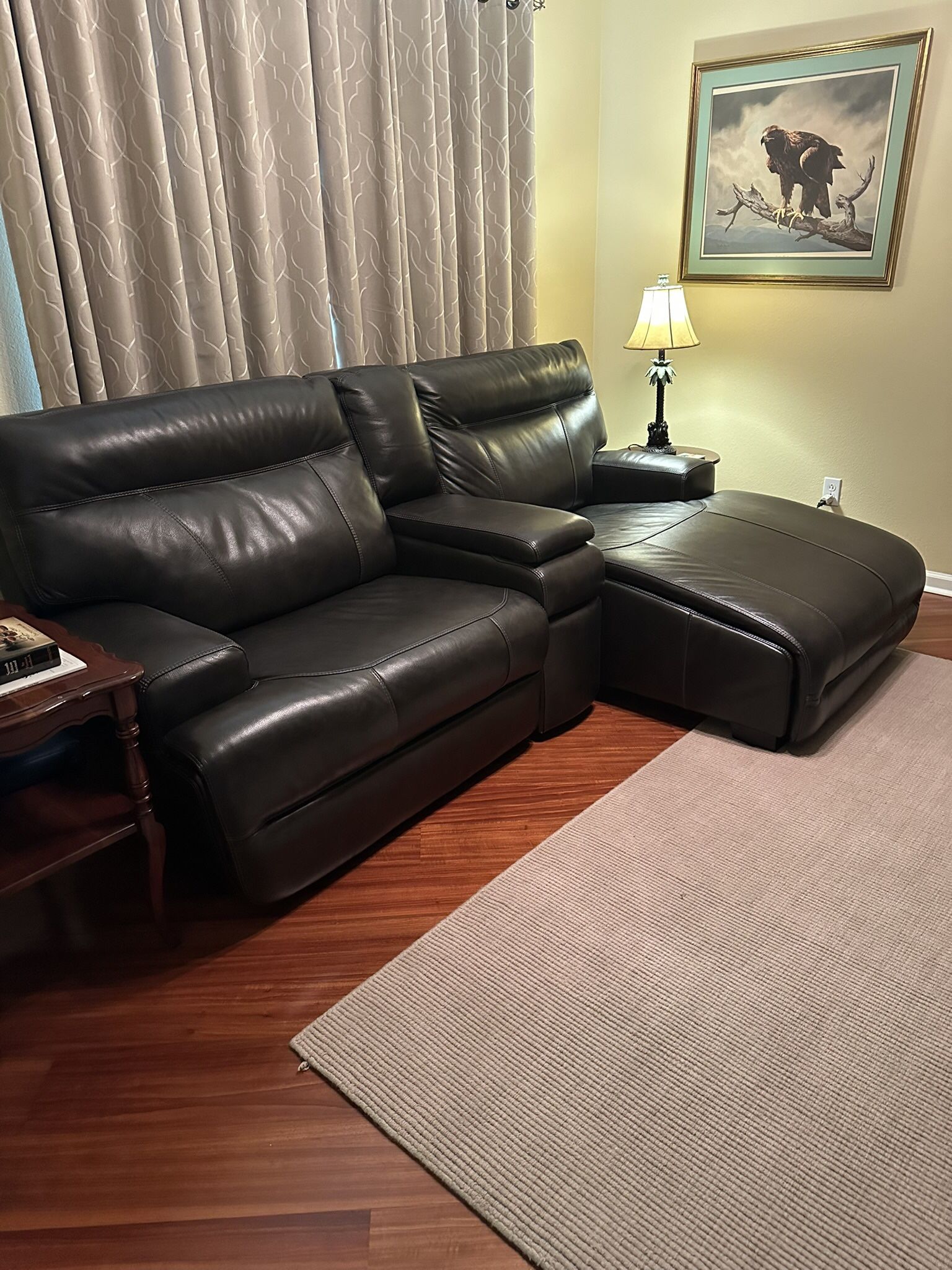 Haverty’s Regis Leather Power Recliner,Console w/USB And Ac, Chaise