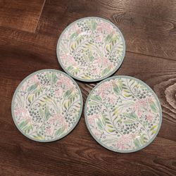 3 botanical watercolor pattern 8.5" melamine dish,  100% melamine, safe for dishwasher, not safe for microwave, great condition