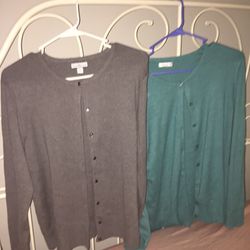 Two Croft and barrow size large button down cardigans colored gray and teal.  Both of them $5 total.  Pick up near beach in east haven 