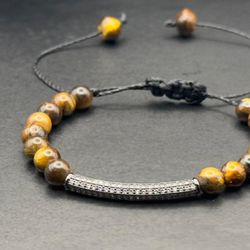 handmade bracelet Pave Cz and tiger's eye gemstone 
