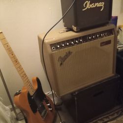 Fender Squire Telecaster, Fender Acoustocastor 30 watt amp,, guitar case (hard) and guitar stand