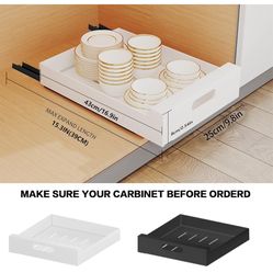 2 Pack Pull Out Drawers for Cabinets,16.9" Deep Pull Out Cabinet Organizer Adhesive Heavy Duty Carbon Steel, 10in wide Slide Out Shelves for Kitchen, 
