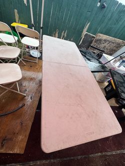 1-lifetime table 6ft & 5-plastic white chairs