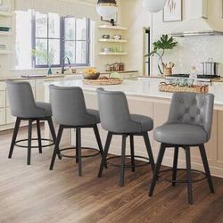 Dark Grey Leather Swivel Barstool Set Of 4 