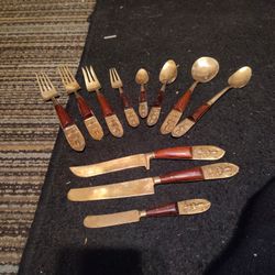 Antique Rosewood And Brass Siam  Silverware 
