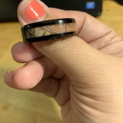 Black tungsten camo wedding rings