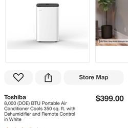 Toshiba 8,000 (DOE) BTU Portable Air Conditioner Cools 350 sq. ft. with Dehumidifier and Remote Control in White $399.00 (1,056)