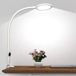 LED Desk Lamp Flexible Gooseneck, Touch Control Dimmable Metal Clamp Light with 5 Brightness Levels & 5 Color Modes, Memory Function, 10W Eye-Care Lam