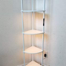 White Metal and Wooden 5-Tier Corner Shelf/Plant Stand/Display Shelf with LED Lightning