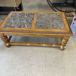 Vintage Wood Granite Coffee Table 