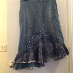 One Of A Kind Hand Sewn Jean Skirt