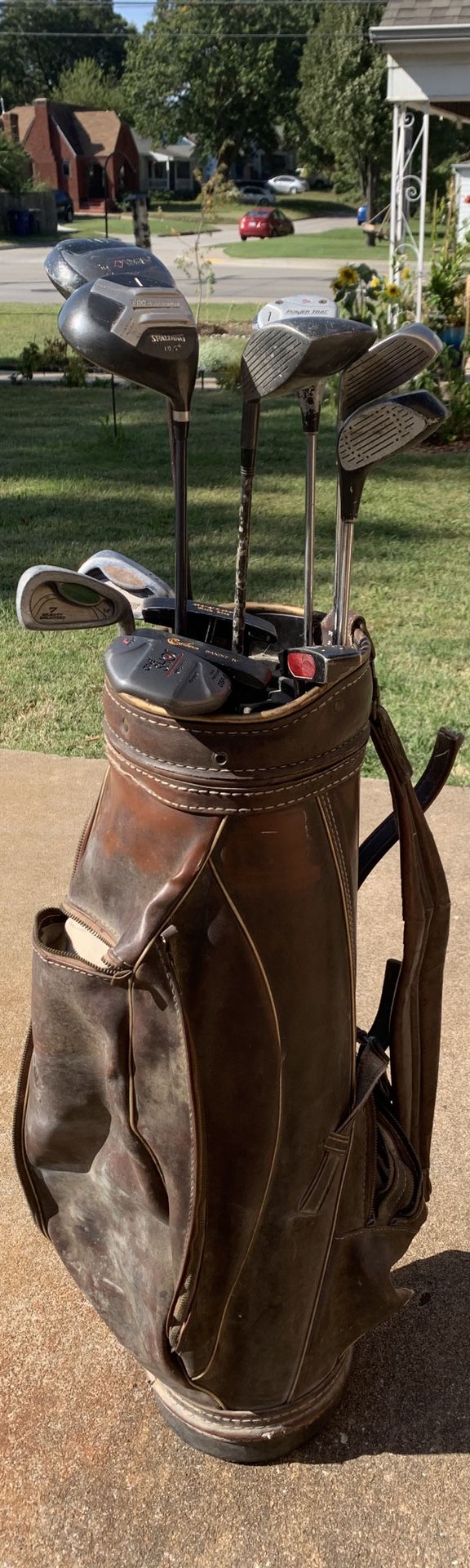 Golf Clubs And Leather Palmer Bag 