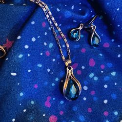 Blue Topaz Rose Gold Necklace & Earring Set 