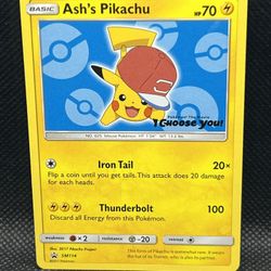 Pokémon TCG Ash’s Pikachu SM114 Black Star Promo Card