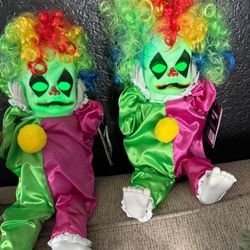 ANIMATED LIGHT UP TALKING HALLOWEEN BABY CLOWN DOLL REMOVING HEAD SPOOKY CLOWN REMOVES HEAD MOTION ACTIVATED NEW HALLOWEEN WITH TAGS