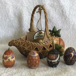 Jim Shore “Bounty of Blessings” set of 5 Autumn/Cornucopia Basket