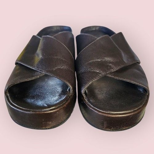 Cole Haan Womans Leather Brown 7.5B Memory Flex Sandals Wedge Crisscross Spring