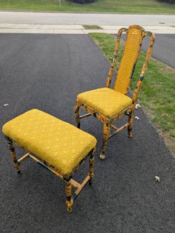 Vintage Cane Back Chair and Bench Set
