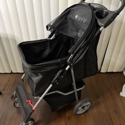 VIVO Black 4 Wheel Pet Stroller for Cat, Dog and More, Foldable Carrier Strolling Cart, STROLR-V001K