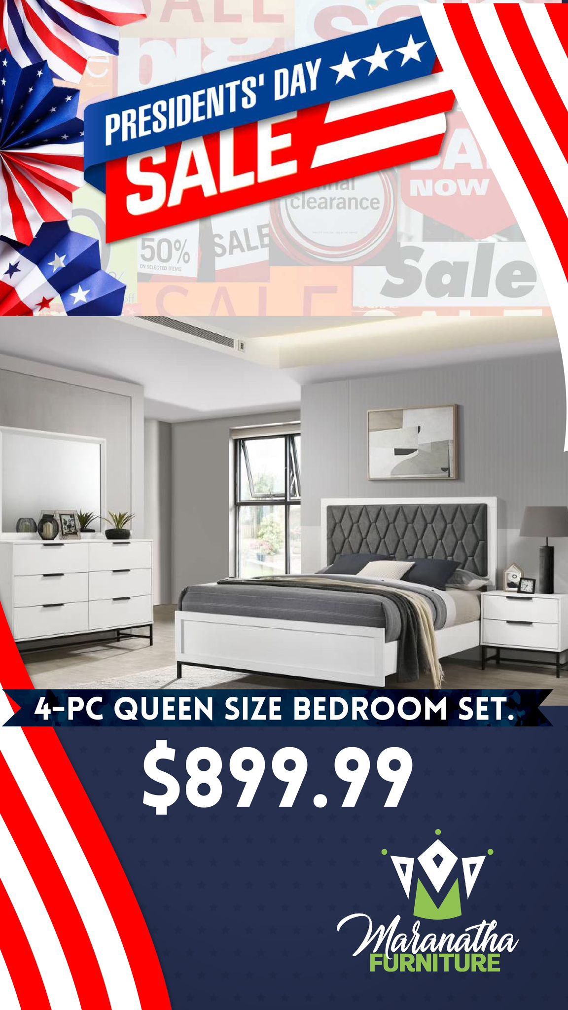 4-Pc Queen Size Bedroom Set. $53 Down Payment