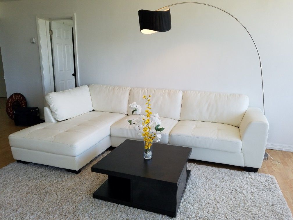 White leather sectional couch