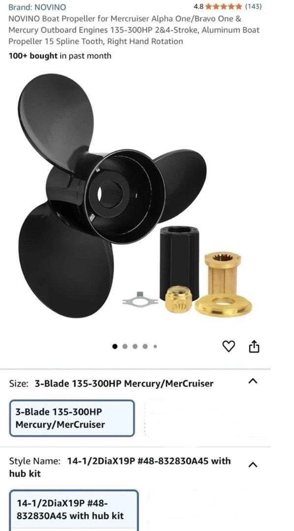 14-1/2Dia X 19Pitch Boat Outboard Propeller for Mercruiser Alpha One Prop/Mercur