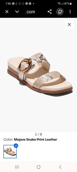 Cole haan Snake-Print Beige Slide Sandals with Gold Buckle