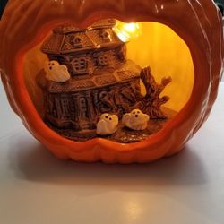 Vintage Ceramic Pumpkin Diorama 