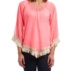 Coral Sheer Fringe Tunic