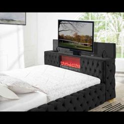NEW!!!   Velvet Bed Frames With BLUETOOTH/LED/FIREPLACE/TV
