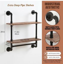 ROGMARS Pine Wood Floating Shelves Wall Shelves 24 inch,Bathroom Pipe Shelv (SR) (1640)