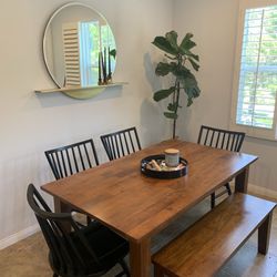 Crate & Barrel Basque Honey 65” Dining Table & Bench