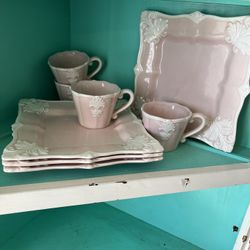 Elegant Pink And White Plates And Cups