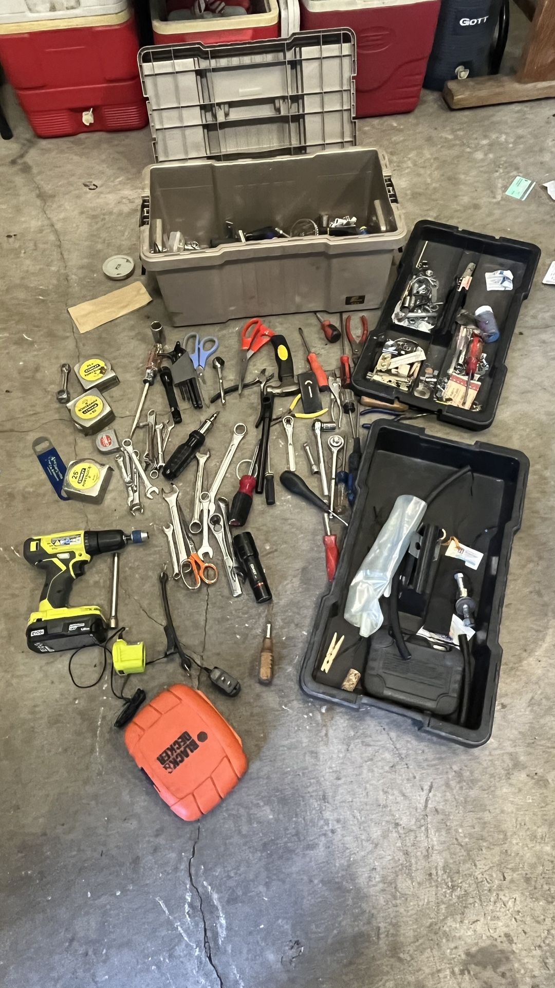 Big Tool Lot w/ Tote – Drill, Wrenches, Sockets + More