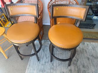Pair of Bar Stools with Leather Upholstery