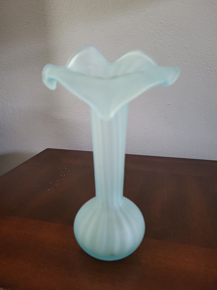 Ruffled Satin Blue Hand Blown Vase