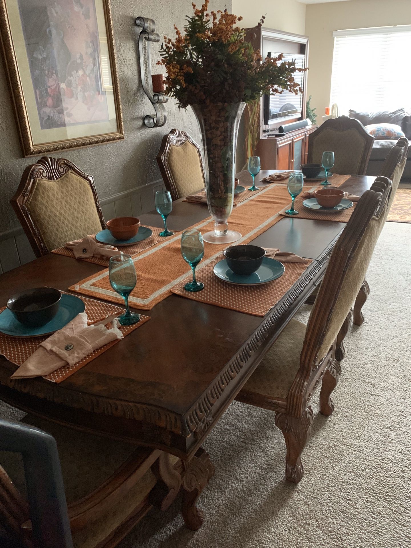 10 foot family formal dining room table six chairs for Sale in