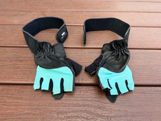 SoulTrainers Leather Weightlifting Gloves with Wrist Wraps - Teal/Black