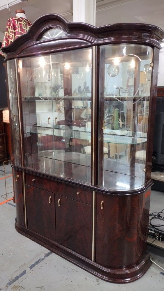 Beautiful Large Bowed Glass Front 2 Piece China Cabinet with Glass Shelves For Sale 🍽️


