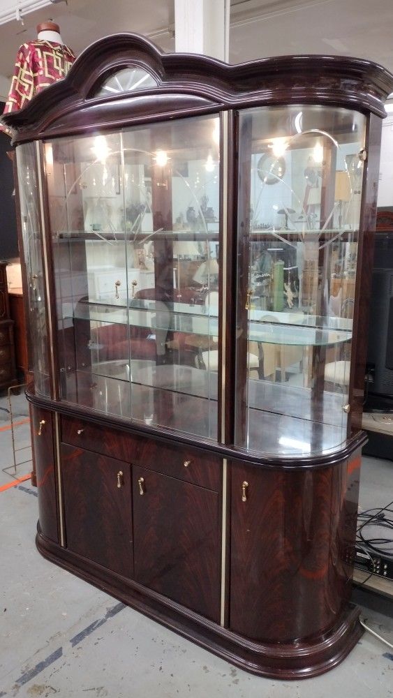 Beautiful Large Bowed Glass Front 2 Piece China Cabinet with Glass Shelves For Sale 🍽️