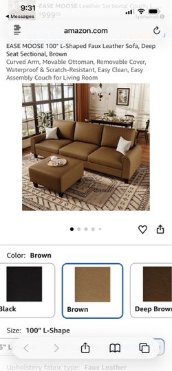 Brand new 100” faux leather sofa. Brown
