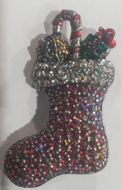 Vintage Lia Sophia Christmas Stocking Brooch