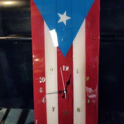 Puerto Rican Wall Flag Clock, 24"X10"
