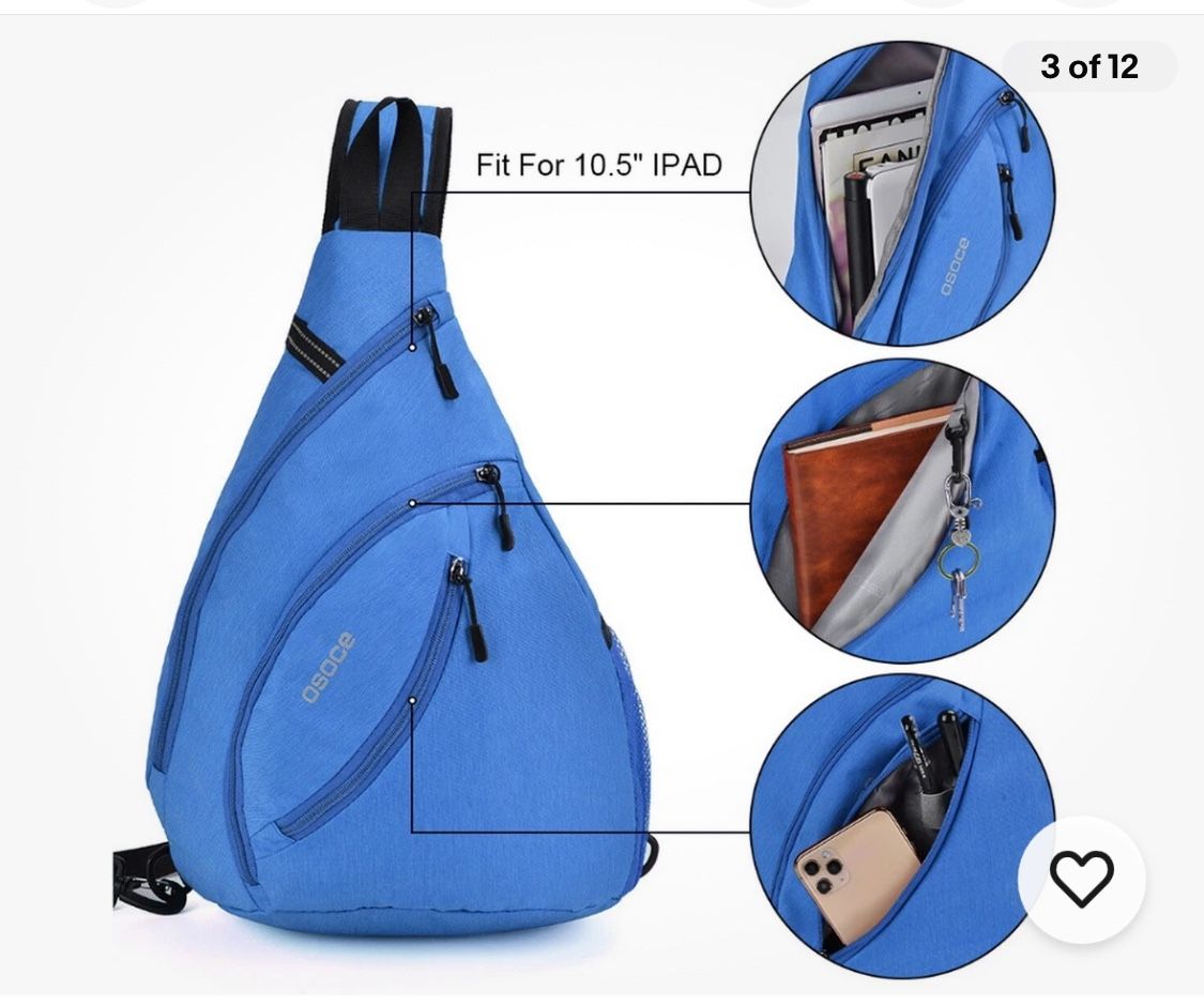 Left Right Shoulder Chest Bag Women Men Teenagers Girl Crossbody Sling Messenger bag. Backpack. Blue