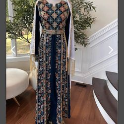 Turquoise Velvet Golden Stone Thobe