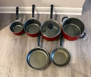 Tramontina 6 Piece Non-Stick Cookware Set, Champagne/ Red + 1 Pc Werever