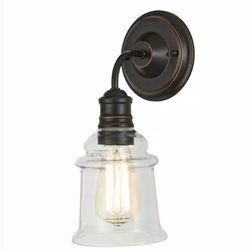 1-Light Antique Bronze Wall Sconce with Clear Glass Shade