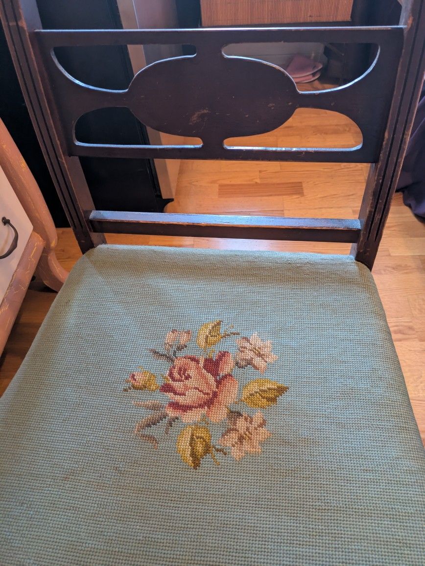 Antique Chairs, Rush & Embroidery Seat