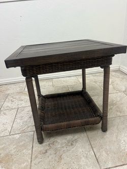 Wicker Side Table with Wood Top